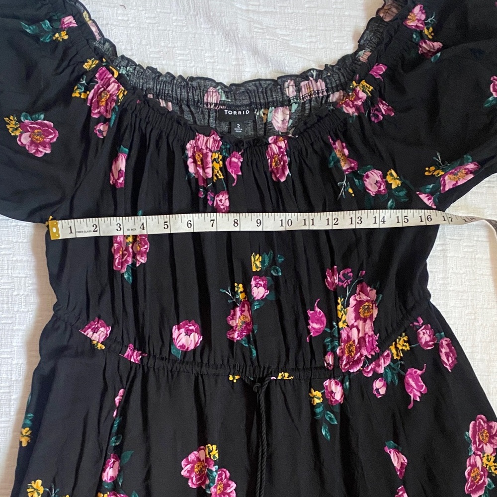 Torrid Black Midi Dress with Pink Floral Design - Picture 7 of 10